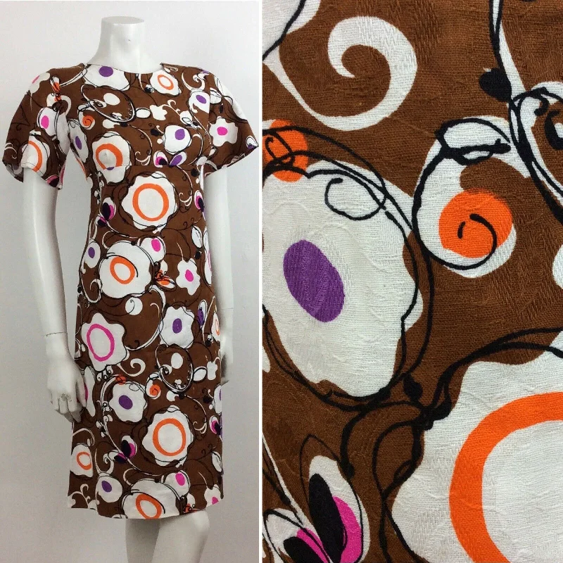 Extra Savings 60S VINTAGE PSYCHEDELIC BROWN PURPLE PINK ORANGE DRESS 10 12
