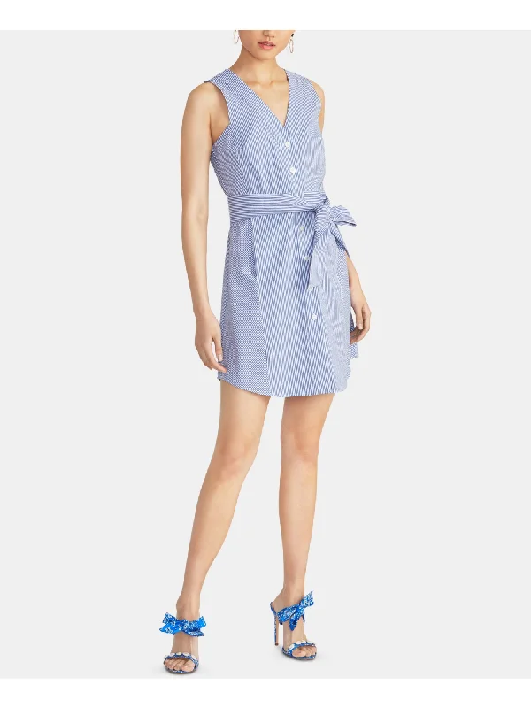 Discount Deals RACHEL RACHEL ROY Womens Blue Cotton Belted Striped Sleeveless V Neck Mini Sheath Dress Discount Deals RACHEL RACHEL ROY Womens Blue Cotton Belted Striped Sleeveless V Neck Mini Sheath Dress