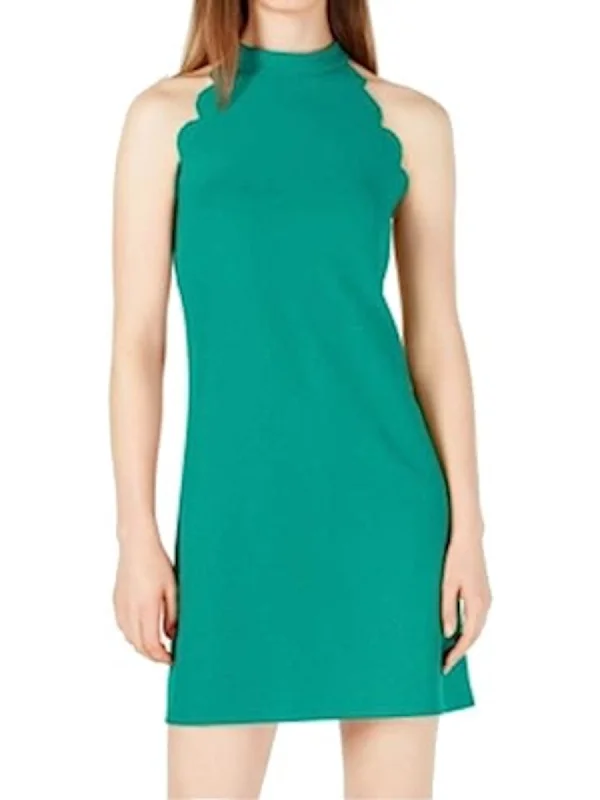 Amazing Deals BCX DRESS Womens Green Scalloped Keyhole-back Sleeveless Halter Short Evening Shift Dress Amazing Deals BCX DRESS Womens Green Scalloped Keyhole-back Sleeveless Halter Short Evening Shift Dress