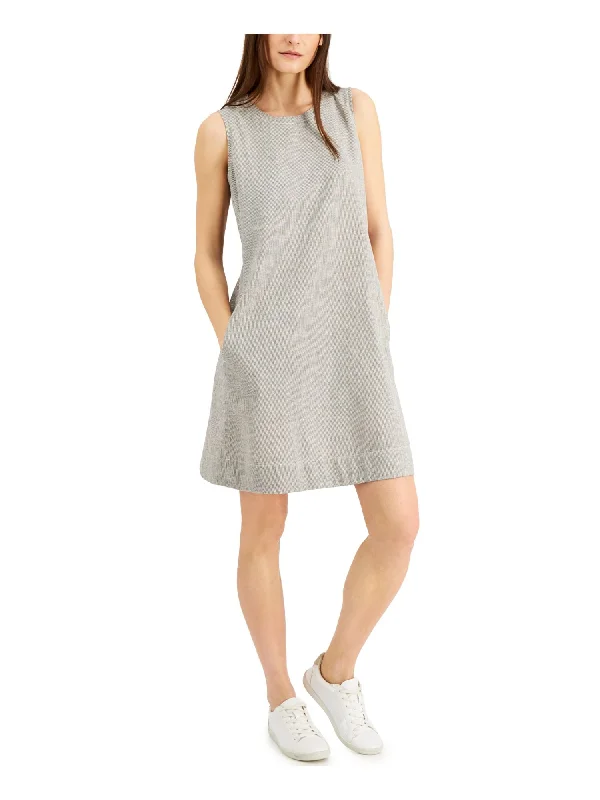 Daily Deals EILEEN FISHER Womens Gray Pinstripe Sleeveless Round Neck Above The Knee Shift Dress Daily Deals EILEEN FISHER Womens Gray Pinstripe Sleeveless Round Neck Above The Knee Shift Dress