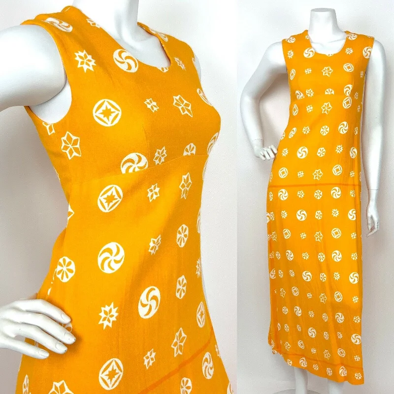 Final Clearance VINTAGE 60s 70s YELLOW ORANGE WHITE ABSTRACT STAR CIRCLE PINWHEEL MAXI DRESS 8 Final Clearance VINTAGE 60s 70s YELLOW ORANGE WHITE ABSTRACT STAR CIRCLE PINWHEEL MAXI DRESS 8