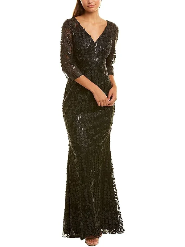 Time-Limited Offer CARMEN MARC VALVO INFUSION Womens Black Sheer Zippered 3d Applique 3/4 Sleeve V Neck Full-Length Formal Gown Dress Time-Limited Offer CARMEN MARC VALVO INFUSION Womens Black Sheer Zippered 3d Applique 3/4 Sleeve V Neck Full-Length Formal Gown Dress