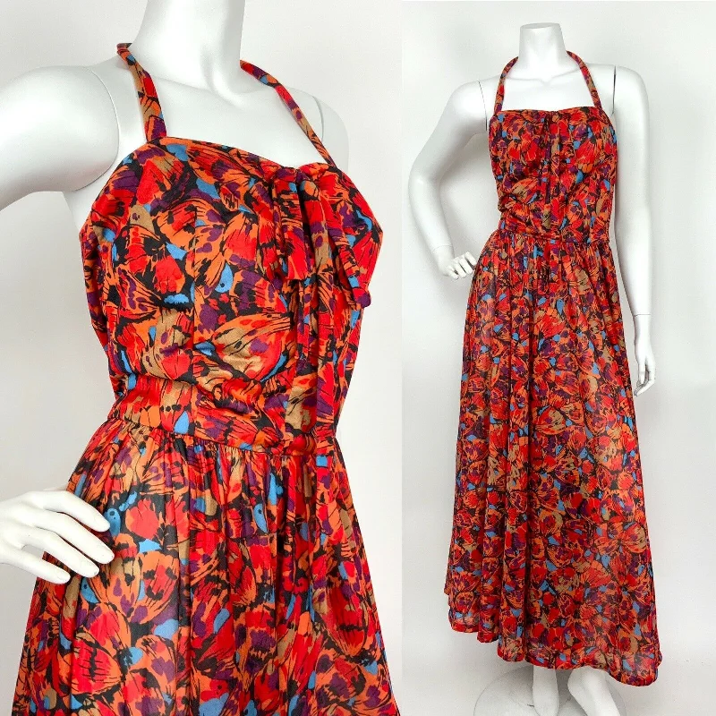 Stock Clearance VTG 60s 70s RED ORANGE BLUE BLACK ABSTRACT BUTTERFLY HALTER MAXI DRESS 8 10 Stock Clearance VTG 60s 70s RED ORANGE BLUE BLACK ABSTRACT BUTTERFLY HALTER MAXI DRESS 8 10