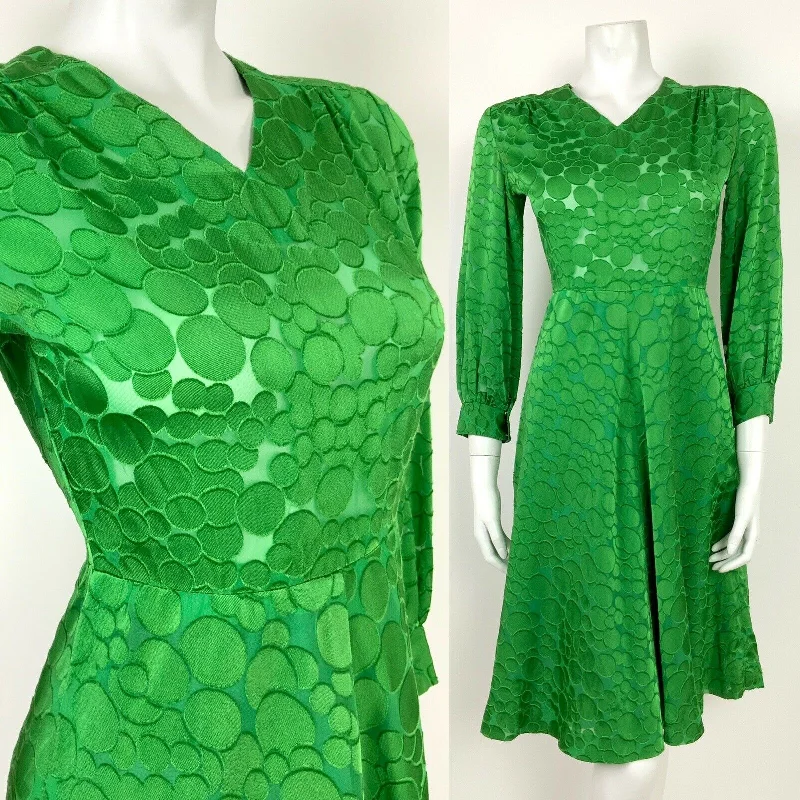 Loyalty Reward VINTAGE 60s 70s APPLE GREEN GEOMETRIC BUBBLE SHEER SWING DRESS 8 10