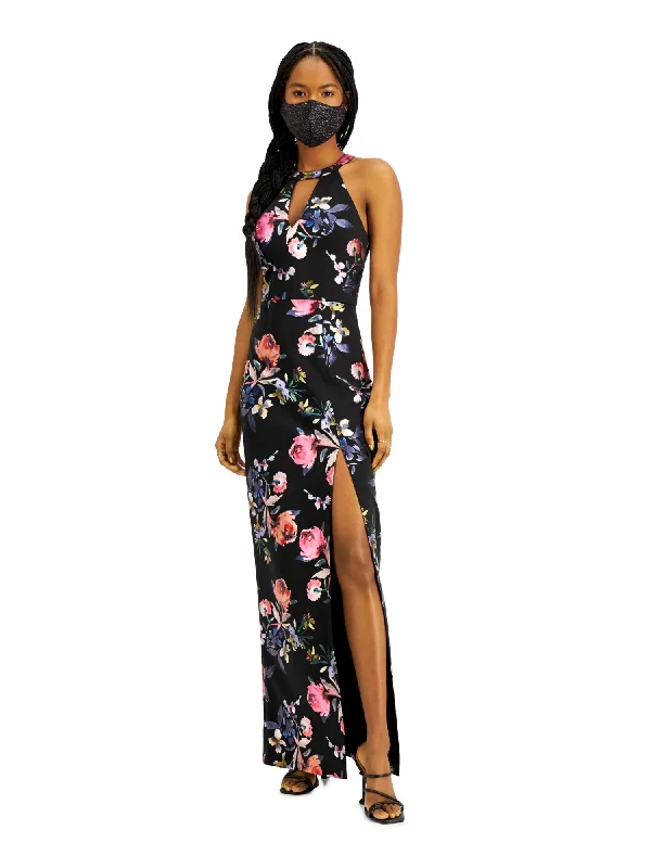 Special Price BCX DRESS Womens Black Slitted Cut Out Floral Sleeveless Halter Full-Length Evening Sheath Dress Special Price BCX DRESS Womens Black Slitted Cut Out Floral Sleeveless Halter Full-Length Evening Sheath Dress