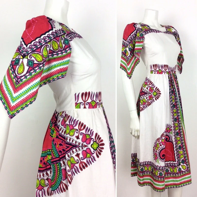 Bonus Savings VTG 70S WHITE PINK GREEN COTTON KAFTAN DASHIKI FESTIVAL CAPE SLEEVE DRESS 6 Bonus Savings VTG 70S WHITE PINK GREEN COTTON KAFTAN DASHIKI FESTIVAL CAPE SLEEVE DRESS 6