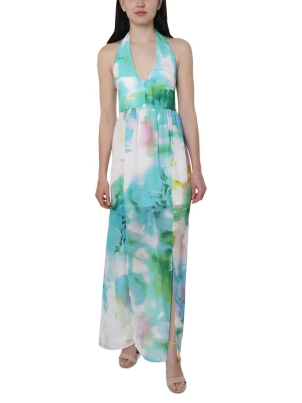 Midnight Madness JUMP Womens Green Slitted Floral Sleeveless V Neck Full-Length Dress Midnight Madness JUMP Womens Green Slitted Floral Sleeveless V Neck Full-Length Dress