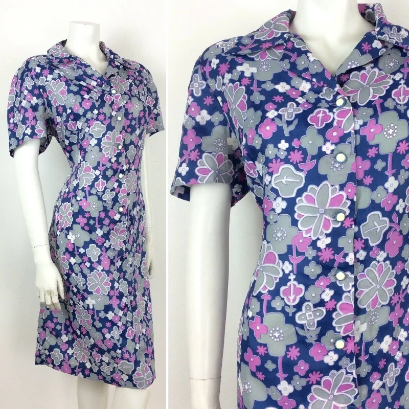 Instant Discount STUNNING VINTAGE 60S 70S PSYCHEDELIC BLUE PURPLE FLORAL TEA DRESS 16 18 Instant Discount STUNNING VINTAGE 60S 70S PSYCHEDELIC BLUE PURPLE FLORAL TEA DRESS 16 18