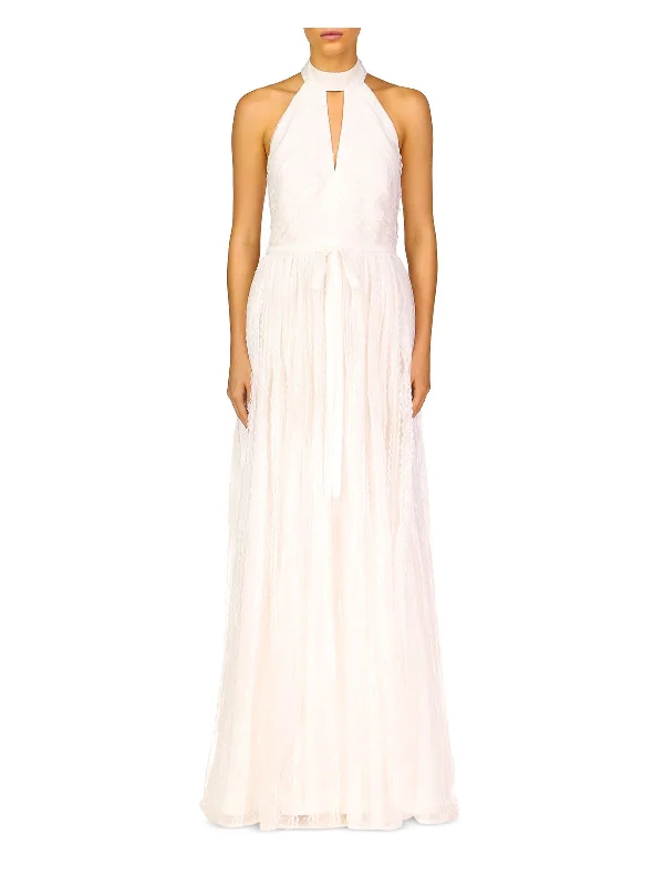 Deal Frenzy ML MONIQUE LHUILLIER Womens Ivory Lace Zippered Keyhole Sleeveless Halter Full-Length Formal Gown Dress Deal Frenzy ML MONIQUE LHUILLIER Womens Ivory Lace Zippered Keyhole Sleeveless Halter Full-Length Formal Gown Dress