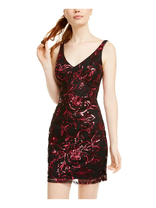 Savings Bonanza SEQUIN HEARTS Womens Sequined Printed Sleeveless V Neck Short Cocktail Body Con Dress