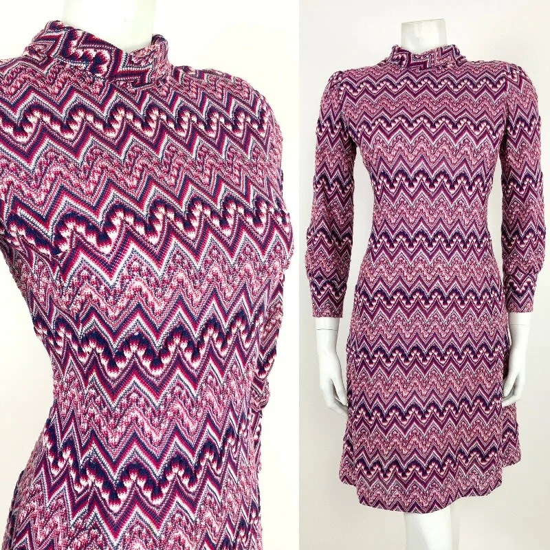 Shop and Save VINTAGE 60s 70s BLUE WHITE RED CHEVRON CROCHET KNIT MOD TURTLENECK DRESS 10 12 Shop and Save VINTAGE 60s 70s BLUE WHITE RED CHEVRON CROCHET KNIT MOD TURTLENECK DRESS 10 12