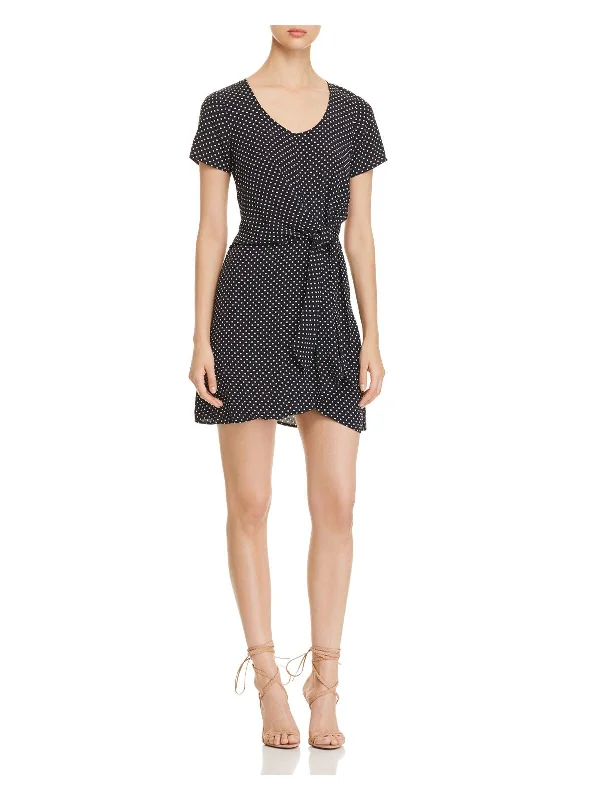 Unmissable Offer THREE DOTS Womens Black Stretch Tie Polka Dot Short Sleeve Scoop Neck Mini Party Fit + Flare Dress Unmissable Offer THREE DOTS Womens Black Stretch Tie Polka Dot Short Sleeve Scoop Neck Mini Party Fit + Flare Dress