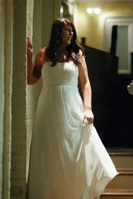 Online Specials David's Bridal Chiffon Soft Gown with Beaded Lace on Waist