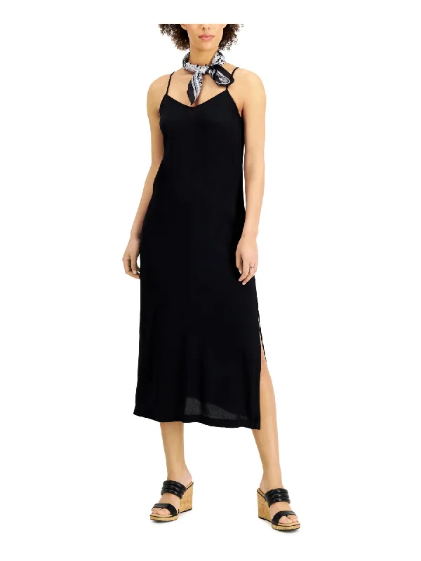 Bonus Savings STYLE & COMPANY Womens Black Slitted Spaghetti Strap V Neck Midi Shift Dress Bonus Savings STYLE & COMPANY Womens Black Slitted Spaghetti Strap V Neck Midi Shift Dress