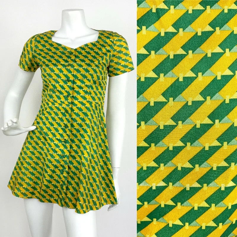 Weekend Special VTG 60s 70s GREEN YELLOW BLUE GEOMETRIC OP-ART SWEETHEART A-LINE MINI DRESS 6 Weekend Special VTG 60s 70s GREEN YELLOW BLUE GEOMETRIC OP-ART SWEETHEART A-LINE MINI DRESS 6