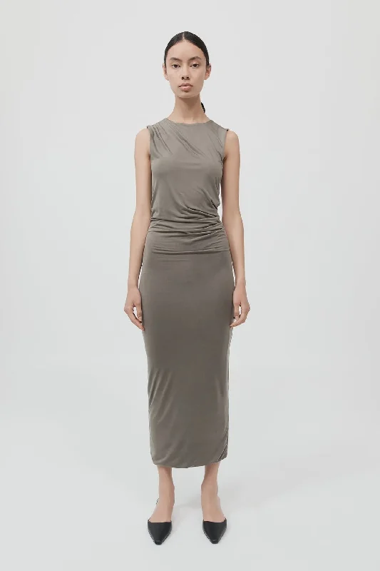 Daily Deals CUPRO JERSEY DRAPE DRESS SMOKEY OLIVE