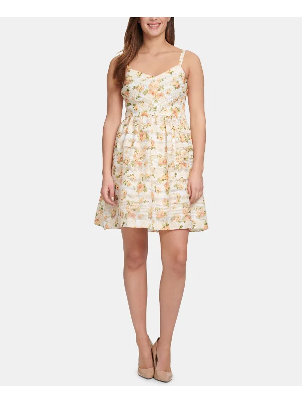 Sneak Peek Sale KENSIE Womens Floral Spaghetti Strap V Neck Mini Fit + Flare Dress