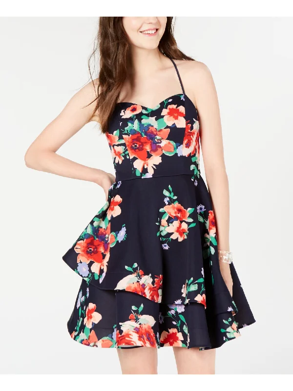 Super Deal SEQUIN HEARTS Womens Black Floral Spaghetti Strap Sweetheart Neckline Short Party Fit + Flare Dress Super Deal SEQUIN HEARTS Womens Black Floral Spaghetti Strap Sweetheart Neckline Short Party Fit + Flare Dress
