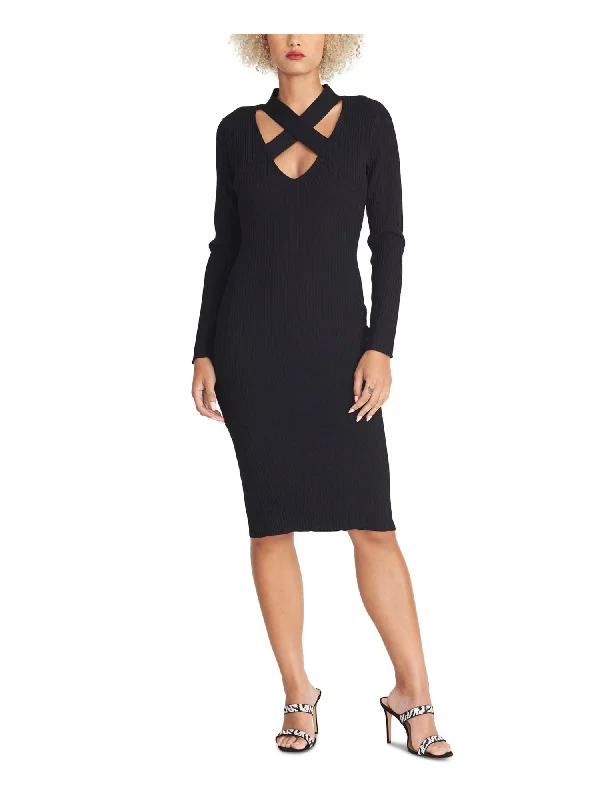 Overstock RACHEL ROY Womens Black Textured Long Sleeve Keyhole Below The Knee Evening Body Con Dress Overstock RACHEL ROY Womens Black Textured Long Sleeve Keyhole Below The Knee Evening Body Con Dress