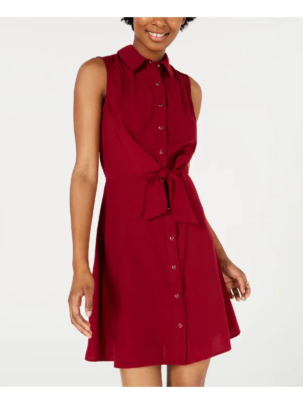 Lowest Prices BEBOP Womens Tie Front Sleeveless Collared Above The Knee Party Fit + Flare Dress Lowest Prices BEBOP Womens Tie Front Sleeveless Collared Above The Knee Party Fit + Flare Dress