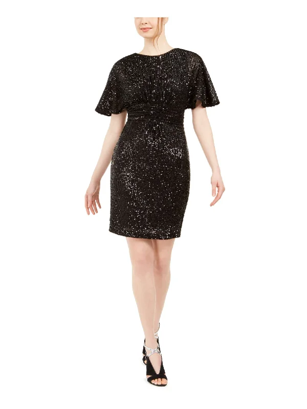 Epic Deals CALVIN KLEIN Womens Sequined Bell Sleeve Crew Neck Above The Knee Party Sheath Dress Epic Deals CALVIN KLEIN Womens Sequined Bell Sleeve Crew Neck Above The Knee Party Sheath Dress