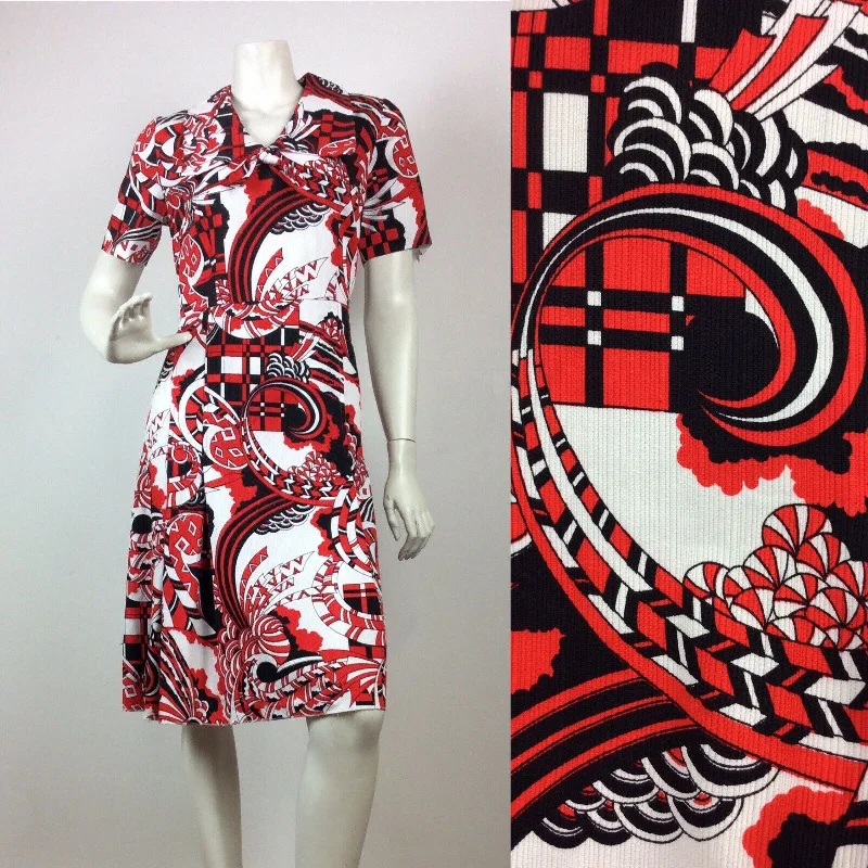 Price Rollback Vintage 60’s summer dress red black white psychedelic print bow 10 12