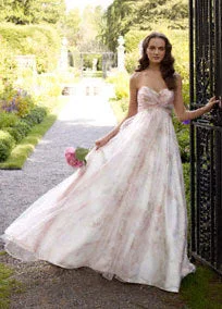 Amazing Deals David's Bridal Strapless Printed Organza Soft A-Line Gown