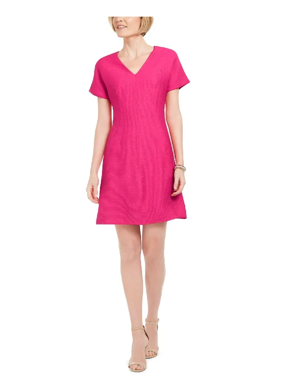 Lowest Price NATORI Womens Ribbed Short Sleeve V Neck Short Evening Fit + Flare Dress