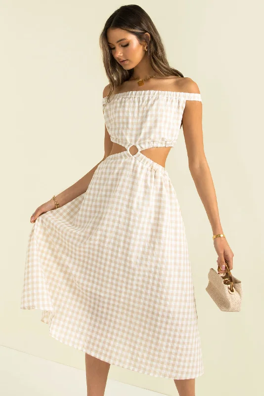 Limited Availability Marbella Dress / Beige Check