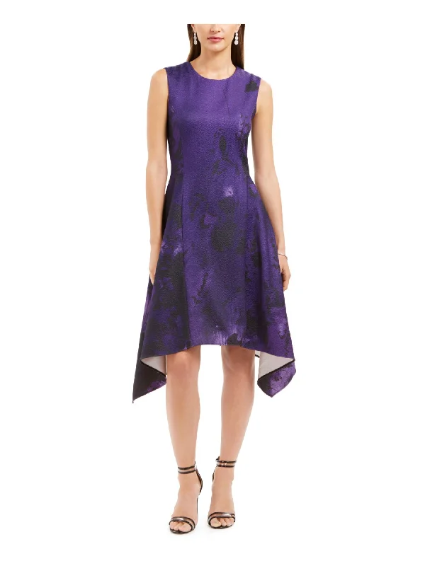 Bargain Blast NATORI Womens Zippered Printed Sleeveless Jewel Neck Above The Knee Party Fit + Flare Dress
