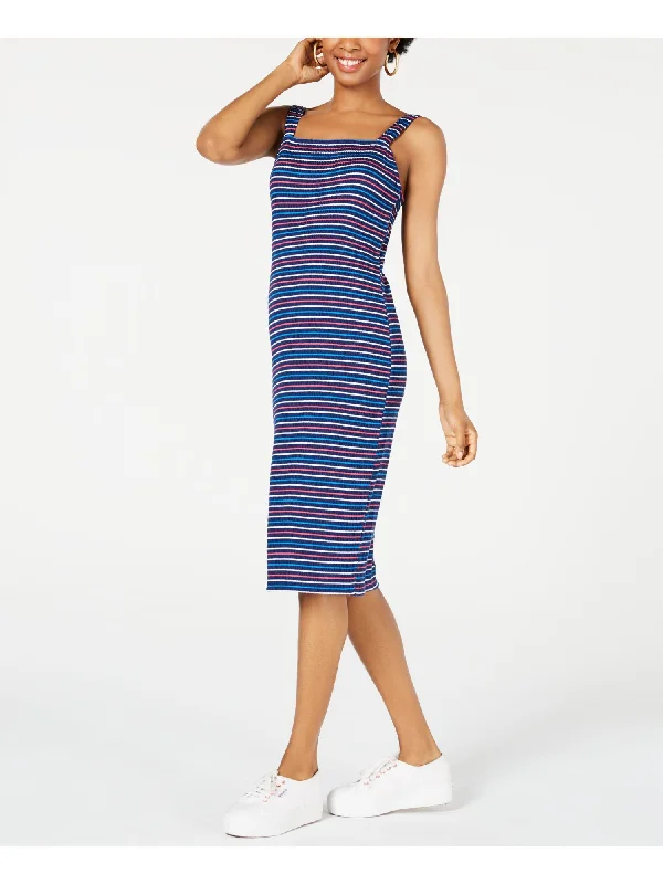 Price Meltdown ULTRA FLIRT Womens Striped Sleeveless Square Neck Midi Body Con Dress
