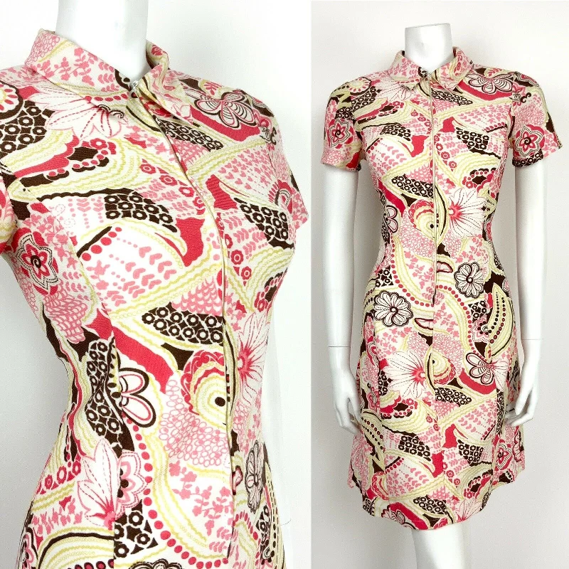 Year-End Clearance VTG 60s 70s WHITE PINK BROWN YELLOW FLORAL PSYCHEDELIC HIPPY STRETCH DRESS 10 12 Year-End Clearance VTG 60s 70s WHITE PINK BROWN YELLOW FLORAL PSYCHEDELIC HIPPY STRETCH DRESS 10 12