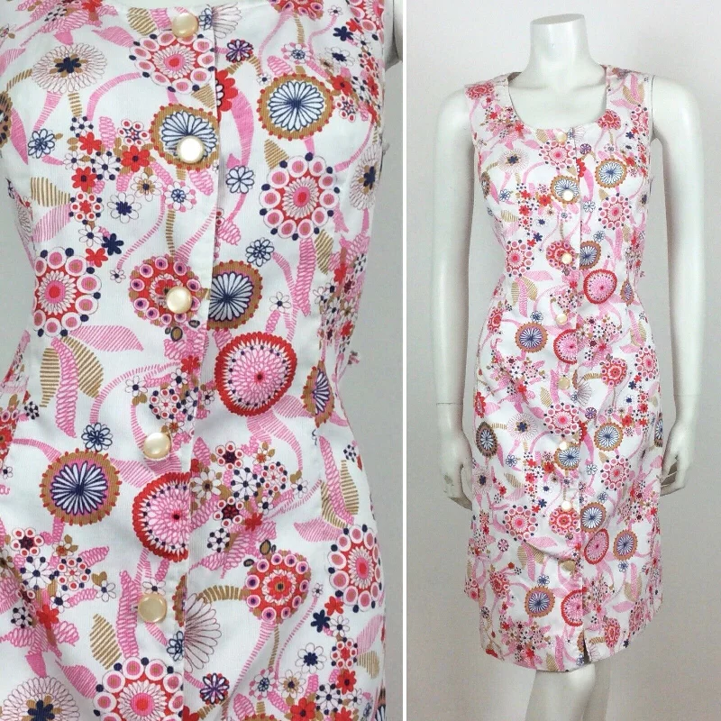 Clearance Items 60S VINTAGE WHITE PINK PURPLE FLORAL MIDI DRESS 10