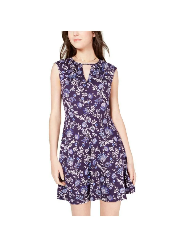 Massive Deals BEBOP Womens Purple Floral Cap Sleeve Keyhole Mini Sheath Dress