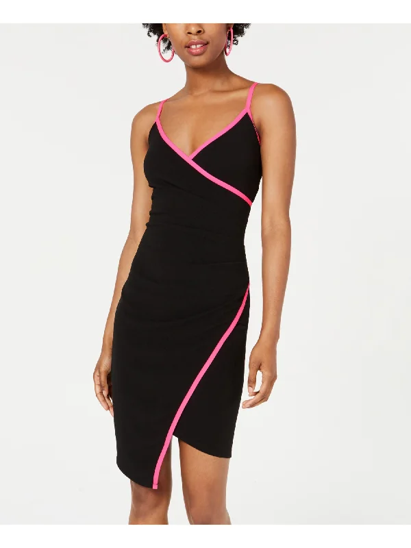 Major Savings CRAVE FAME Womens Black Slitted Color Block Spaghetti Strap V Neck Short Evening Body Con Dress Major Savings CRAVE FAME Womens Black Slitted Color Block Spaghetti Strap V Neck Short Evening Body Con Dress