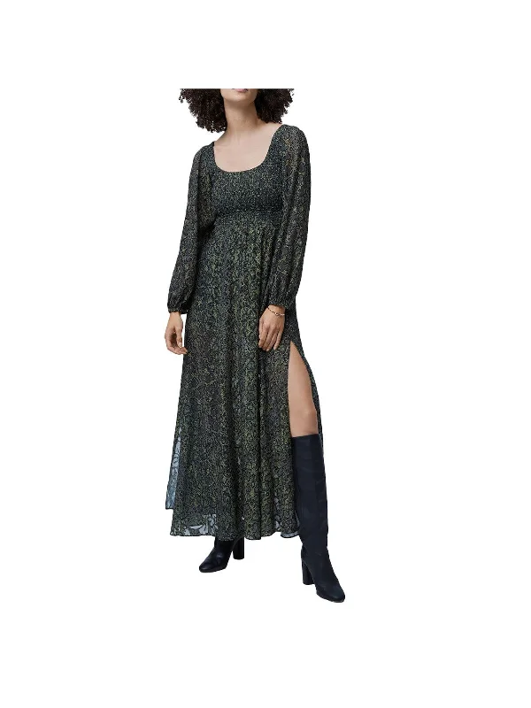 Stock Clearance FRENCH CONNECTION Womens Green Stretch Zippered Smocked Slit Printed Blouson Sleeve Scoop Neck Maxi Evening Empire Waist Dress Stock Clearance FRENCH CONNECTION Womens Green Stretch Zippered Smocked Slit Printed Blouson Sleeve Scoop Neck Maxi Evening Empire Waist Dress