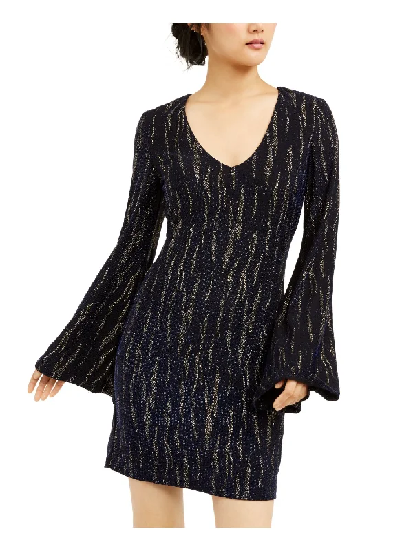 Deal Dash CITY STUDIO Womens Sequined Glitter Bell Sleeve V Neck Short Formal Body Con Dress Deal Dash CITY STUDIO Womens Sequined Glitter Bell Sleeve V Neck Short Formal Body Con Dress