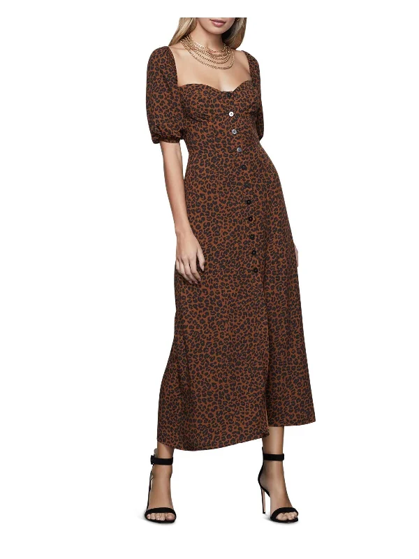 Quick Sale GOOD AMERICAN Womens Brown Smocked Fitted Corset Animal Print Pouf Sleeve Sweetheart Neckline Maxi Party Fit + Flare Dress Quick Sale GOOD AMERICAN Womens Brown Smocked Fitted Corset Animal Print Pouf Sleeve Sweetheart Neckline Maxi Party Fit + Flare Dress