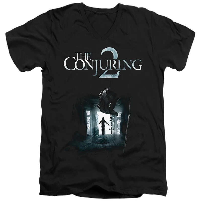 Limited Quantity The Conjuring 2 Slim Fit V-Neck T-Shirt Movie Poster Black Tee