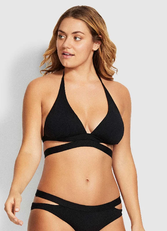 Extra Discounts Active Halter Bikini Top - Black
