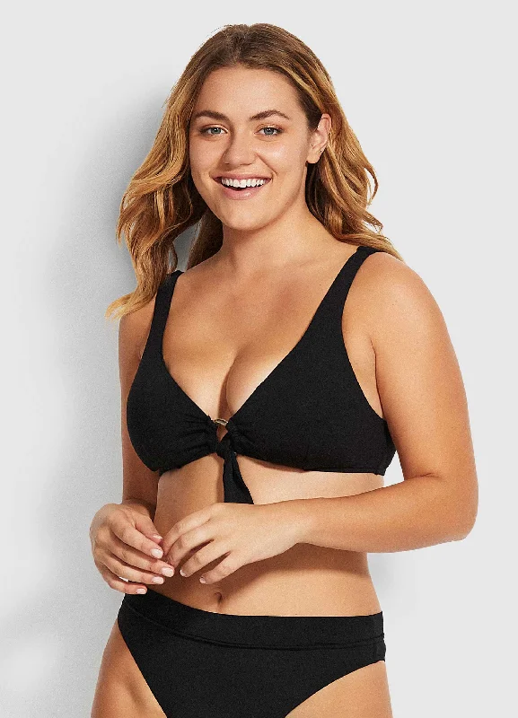 Doorbuster Deal Active Ring Front Crop Bikini Top - Black