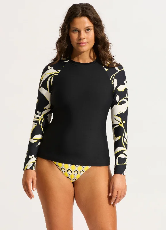 Exclusive Deal Birds Of Paradise Long Sleeve Rashvest - Black
