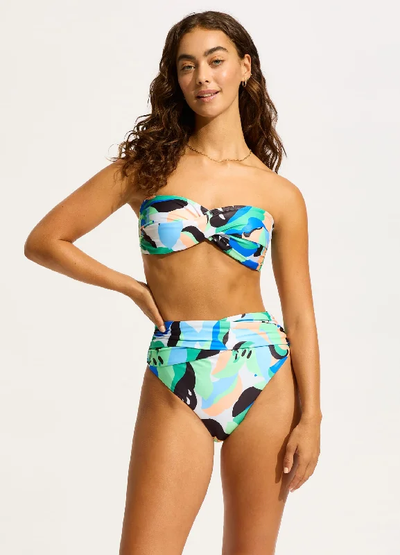 Deal Explosion Rio High Waist Wrap Front Bikini Bottom - Jade