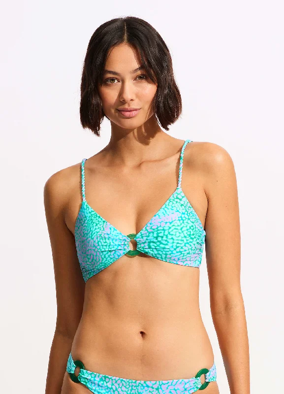Midnight Sale Sea Skin Ring Front Bralette Bikini Top - Vivid Green