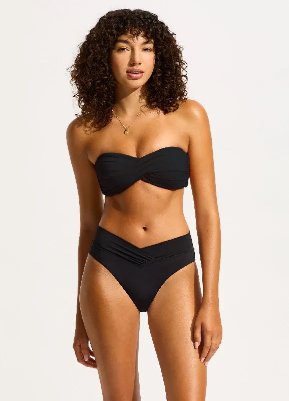Super Sale Seafolly Collective V Front High Cut Bikini Bottom - Black
