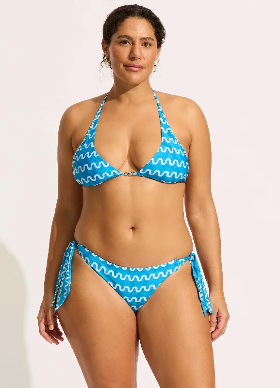 Huge Savings Soundwave Long Line Halter Bikini Top - Turquoise