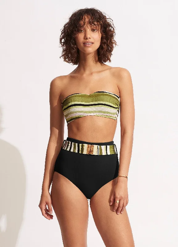 Weekend Deal Sun Stripe High Waisted Pant With Belt - Avocado