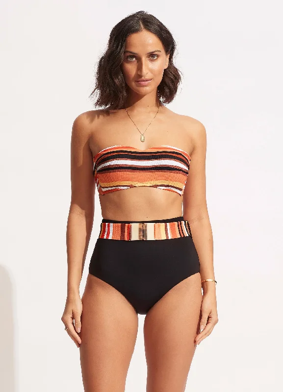 Markdown Madness Sun Stripe High Waisted Pant With Belt - Black