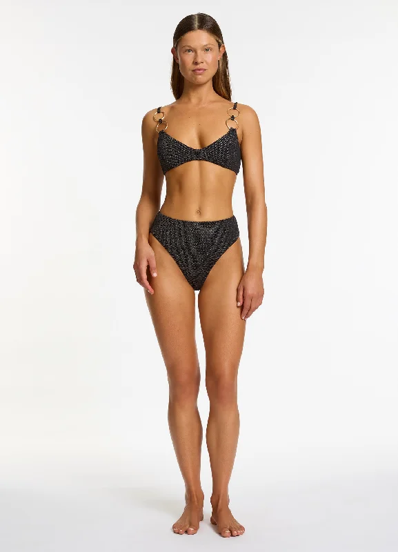 Flash Deals Tirari Nights High Waist High Leg Bikini Bottom - Black